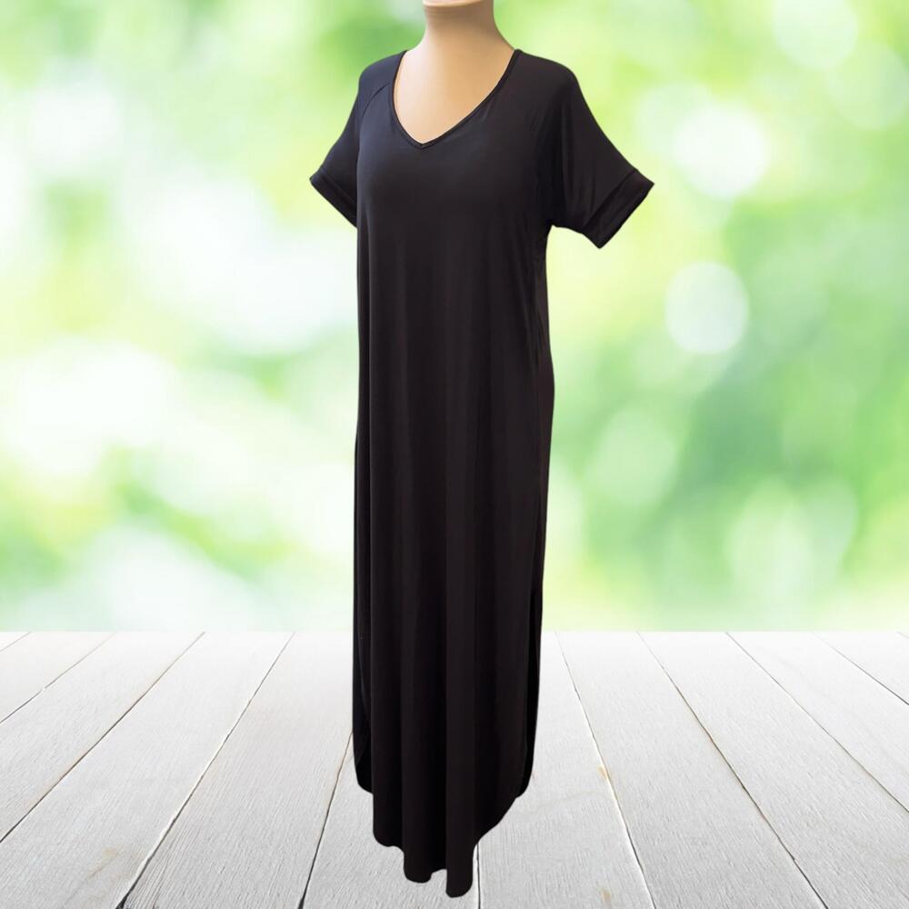 LATCHED MAMA Nursing Maternity Maxi Dress Tie Back Pockets Jersey Gray XS/S
